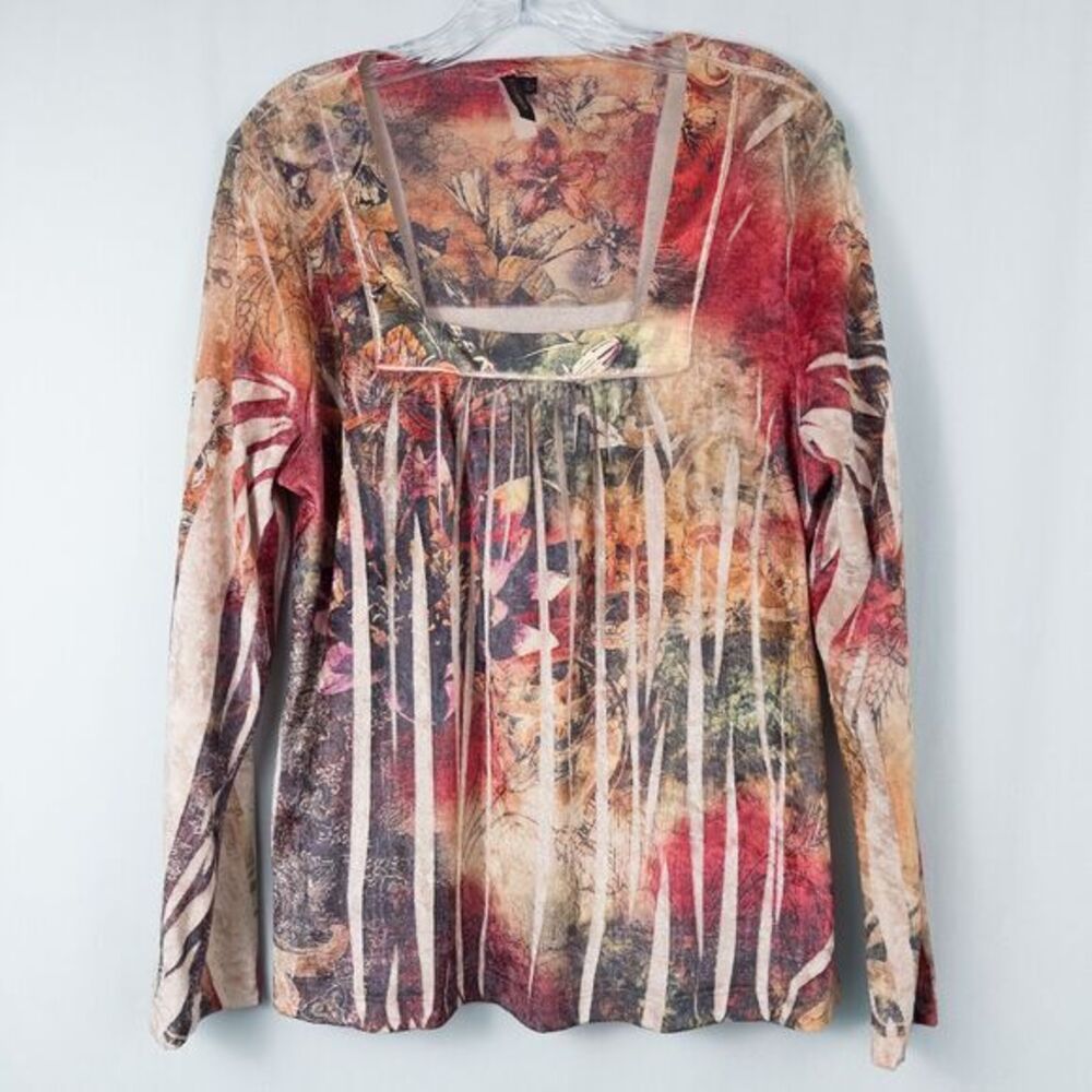 Susan Lawrence Velvet Square Neck Floral Top Womens Large Fairy Artsy Whimsigoth